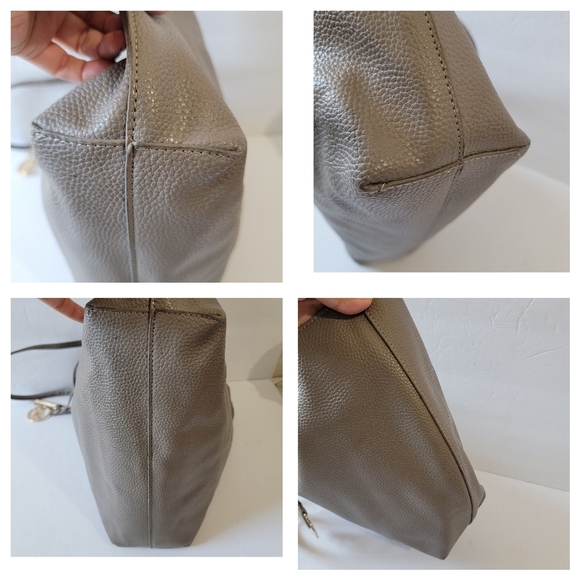 BCBG Paris Gray Leather Tote + Cosmetic Bag Set Zip Closure Travel Beachy Sz L - Picture 11 of 12